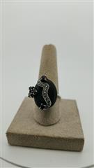 Black Stone Unisex Silver & Stone Ring 925 Silver 7.09g Size:6.5